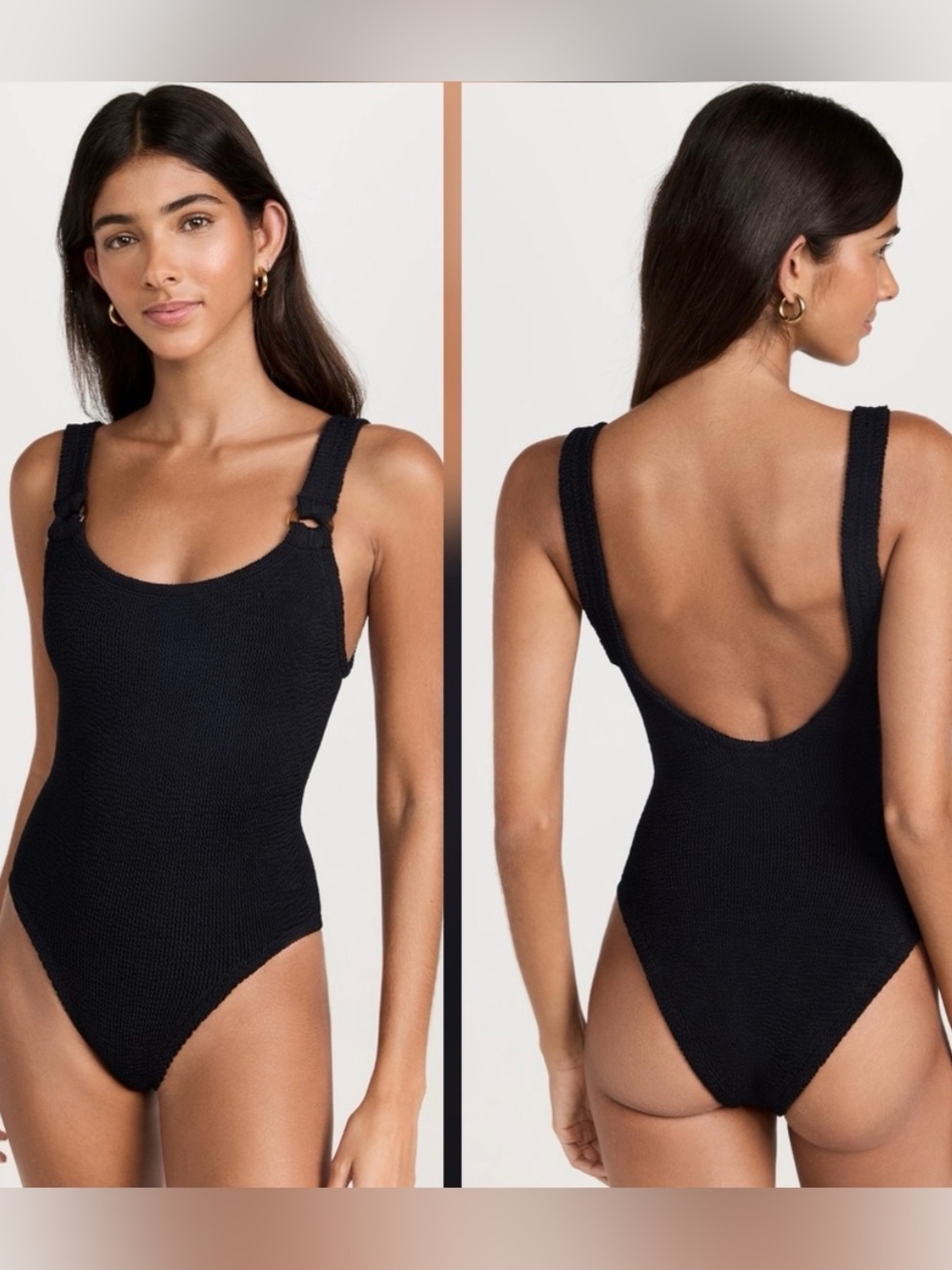 Hunza G Black Scoop-Back Textured Kids One-Piece